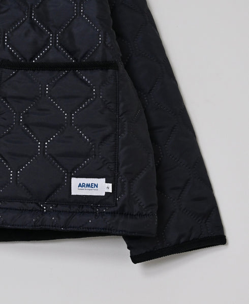 NAM2661 POLYESTER × FLEECE HEAT QUILT OVERSIZED STAND FALL COLLAR JACKET