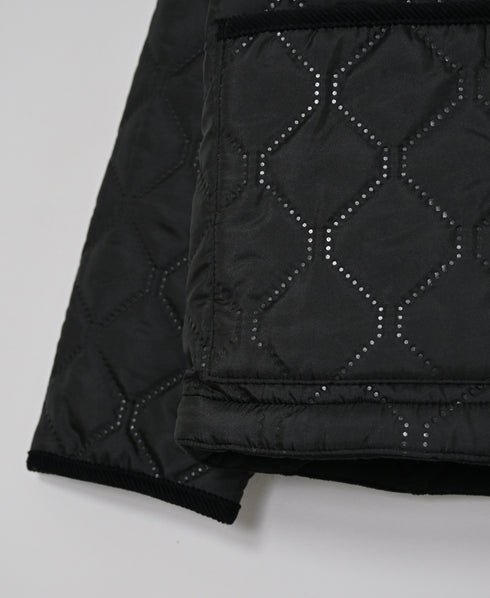 NAM2661 POLYESTER × FLEECE HEAT QUILT OVERSIZED STAND FALL COLLAR JACKET
