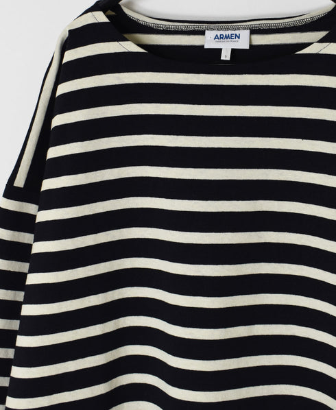 NLA2351 REGULAR STRIPE OVERSIZE L/SL BOAT-NECK BASQUE SHIRT