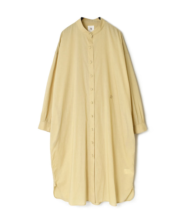 NMDS23621 60'S ORGANIC CAMBRIC BANDED COLLAR MAXI SHIRT