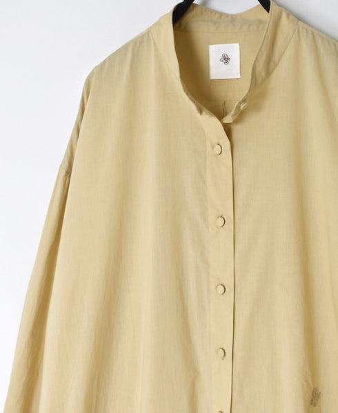 NMDS23621 60'S ORGANIC CAMBRIC BANDED COLLAR MAXI SHIRT