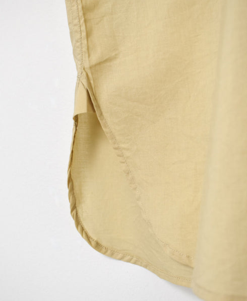 NMDS23621 60'S ORGANIC CAMBRIC BANDED COLLAR MAXI SHIRT