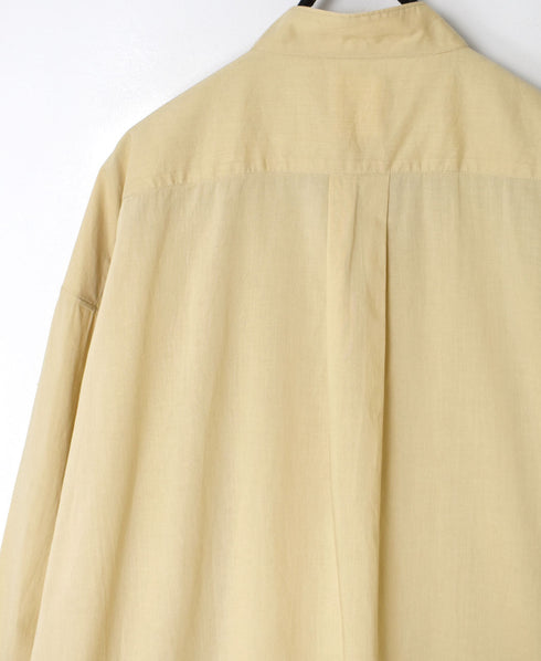 NMDS23621 60'S ORGANIC CAMBRIC BANDED COLLAR MAXI SHIRT