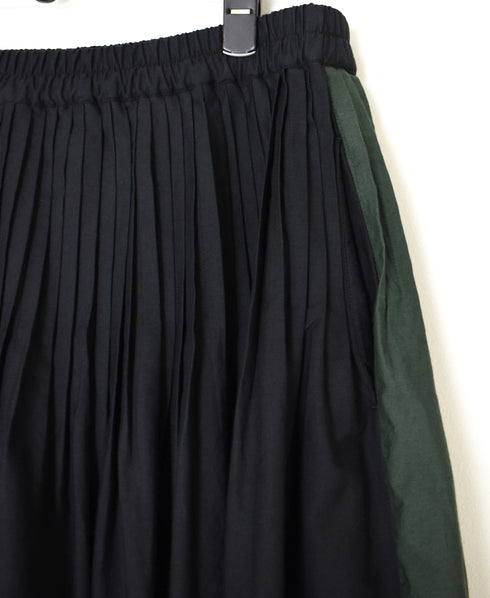 NMDS24641 40s ORGANIC POPLIN (PATCHWORK) PINTUCK FLARED SKIRT WITH PATCH WORK