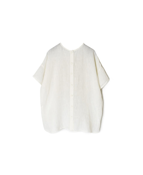 NMDS25242 80s POWER LOOM LINEN PLAIN BACK OPENING CREW-NECK S/SL EMB SHIRT