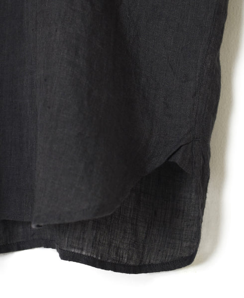 NMDS25242 80s POWER LOOM LINEN PLAIN BACK OPENING CREW-NECK S/SL EMB SHIRT