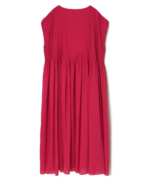 NMDS25312 80s ORGANIC COTTON VOILE PLAIN MINI PINTUCK F/SL DRESS WITH LINING