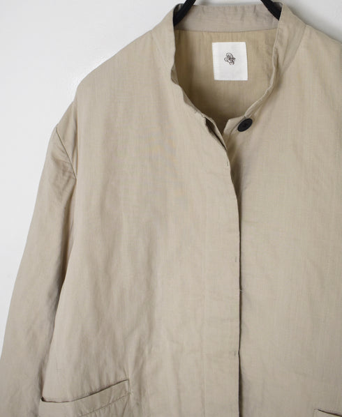 NMDS26211 60s STITCHED ORGANIC CAMBRIC STAND COLLAR FLY FRONT JACKET