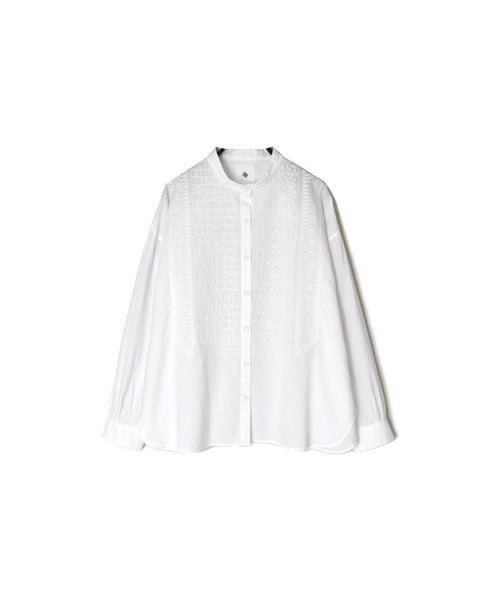 NMDS26221 60s ORGANIC CAMBRIC WITH EMB BANDED COLLAR SHIRT