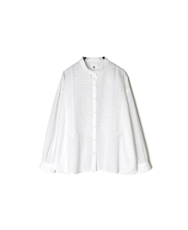 NMDS26221 60s ORGANIC CAMBRIC WITH EMB BANDED COLLAR SHIRT