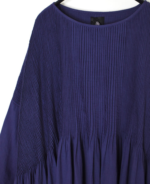 NMDS26232D 80s ORGANIC MICRO CHECK OVERDYE MINI PINTUCK PULLOVER DRESS