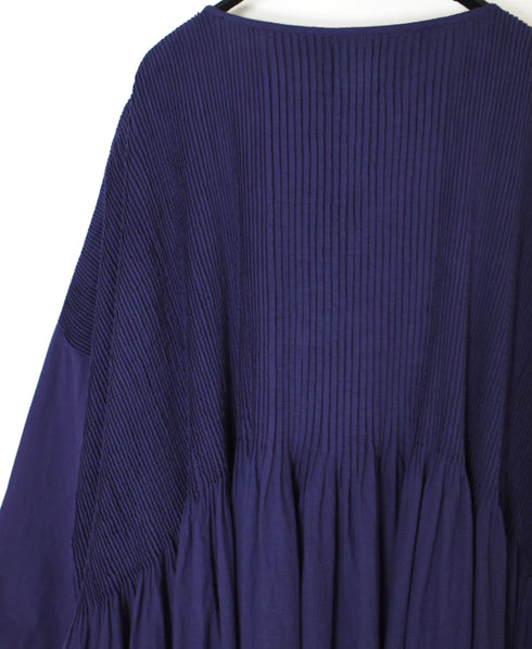 NMDS26232D 80s ORGANIC MICRO CHECK OVERDYE MINI PINTUCK PULLOVER DRESS