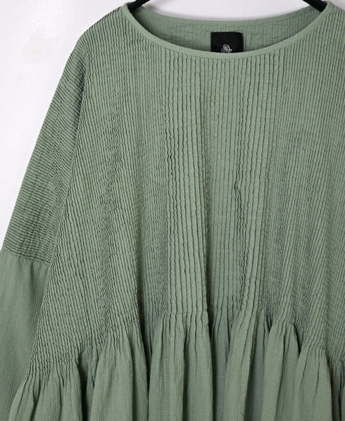 NMDS26232D 80s ORGANIC MICRO CHECK OVERDYE MINI PINTUCK PULLOVER DRESS