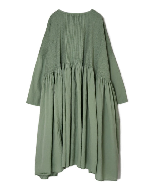 NMDS26232D 80s ORGANIC MICRO CHECK OVERDYE MINI PINTUCK PULLOVER DRESS