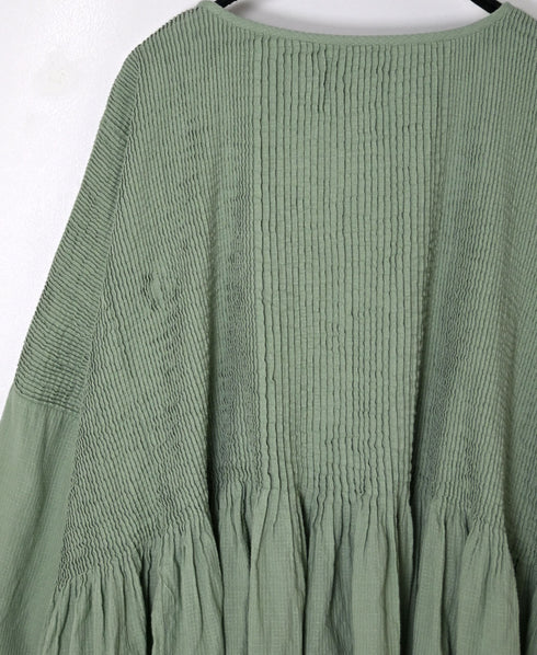 NMDS26232D 80s ORGANIC MICRO CHECK OVERDYE MINI PINTUCK PULLOVER DRESS