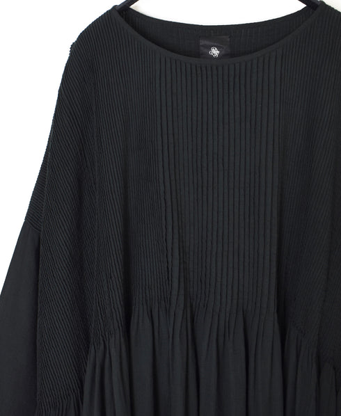 NMDS26232D 80s ORGANIC MICRO CHECK OVERDYE MINI PINTUCK PULLOVER DRESS