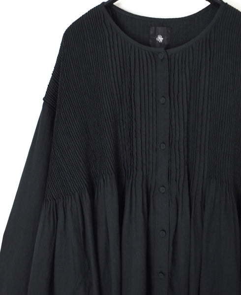 NMDS26233D 80s ORGANIC MICRO CHECK OVERDYE CREW-NECK BUTTON SHIRT WITH MINI PINTUCK