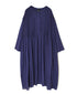 NMDS26234D 80s ORGANIC MICRO CHECK OVERDYE CREW-NECK BUTTON SHIRT MAXI DRESS WITH MINI PINTUCK