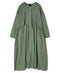 NMDS26234D 80s ORGANIC MICRO CHECK OVERDYE CREW-NECK BUTTON SHIRT MAXI DRESS WITH MINI PINTUCK