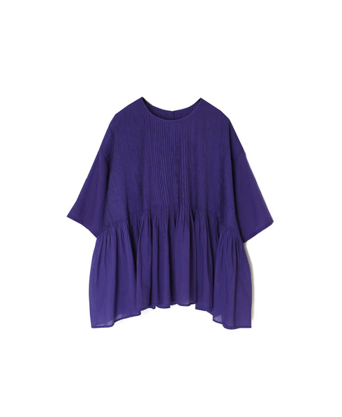 NMDS26241 80s ORGANIC COTTON VOILE CREW-NECK PULLOVER HALF/SLEEVE SHIRT WITH MINI PINTUCK