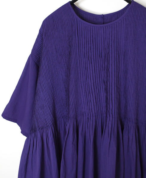 NMDS26241 80s ORGANIC COTTON VOILE CREW-NECK PULLOVER HALF/SLEEVE SHIRT WITH MINI PINTUCK