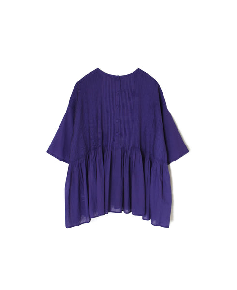 NMDS26241 80s ORGANIC COTTON VOILE CREW-NECK PULLOVER HALF/SLEEVE SHIRT WITH MINI PINTUCK
