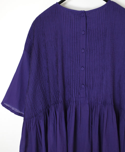 NMDS26241 80s ORGANIC COTTON VOILE CREW-NECK PULLOVER HALF/SLEEVE SHIRT WITH MINI PINTUCK