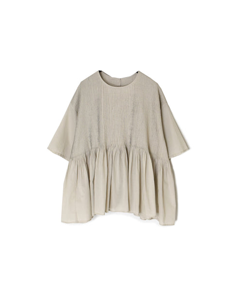 NMDS26241 80s ORGANIC COTTON VOILE CREW-NECK PULLOVER HALF/SLEEVE SHIRT WITH MINI PINTUCK