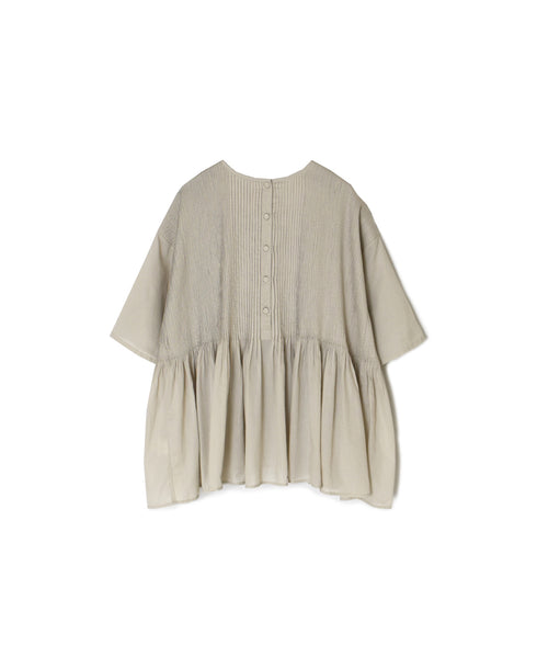 NMDS26241 80s ORGANIC COTTON VOILE CREW-NECK PULLOVER HALF/SLEEVE SHIRT WITH MINI PINTUCK
