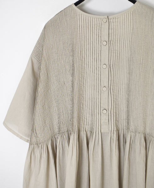 NMDS26241 80s ORGANIC COTTON VOILE CREW-NECK PULLOVER HALF/SLEEVE SHIRT WITH MINI PINTUCK