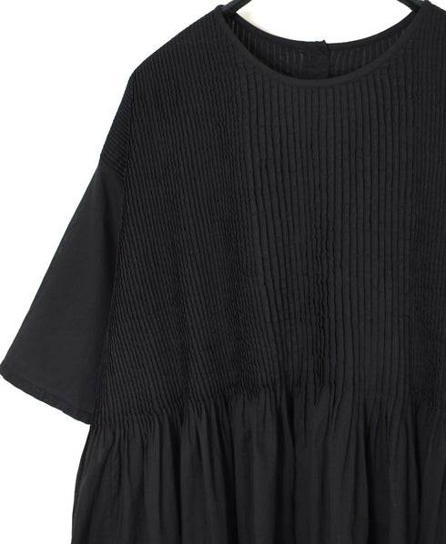 NMDS26241 80s ORGANIC COTTON VOILE CREW-NECK PULLOVER HALF/SLEEVE SHIRT WITH MINI PINTUCK