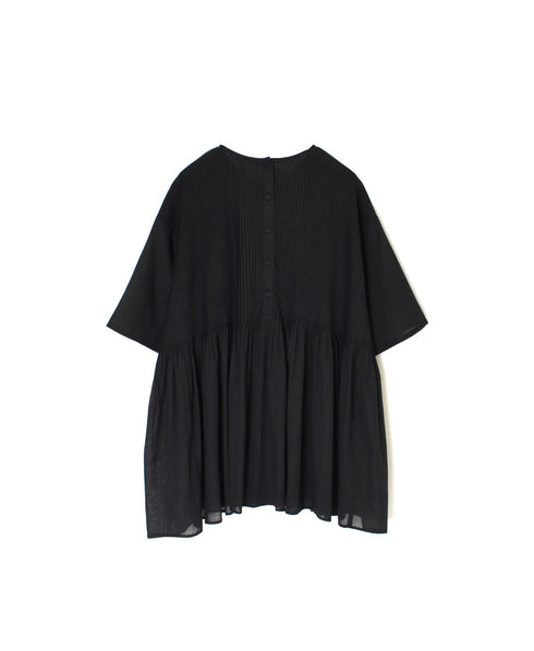 NMDS26241 80s ORGANIC COTTON VOILE CREW-NECK PULLOVER HALF/SLEEVE SHIRT WITH MINI PINTUCK