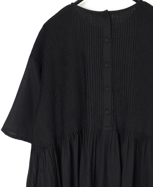 NMDS26241 80s ORGANIC COTTON VOILE CREW-NECK PULLOVER HALF/SLEEVE SHIRT WITH MINI PINTUCK