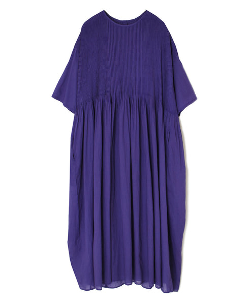 NMDS26243 80s ORGANIC COTTON VOILE CREW-NECK HALF/SLEEVE DRESS WITH MINI PINTUCK
