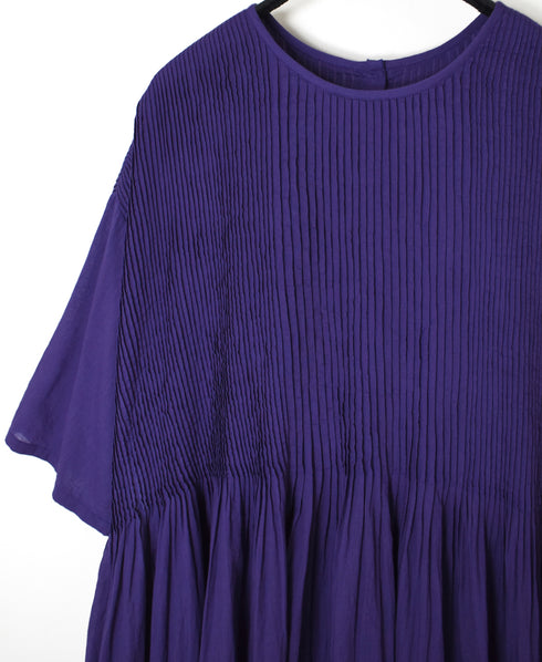 NMDS26243 80s ORGANIC COTTON VOILE CREW-NECK HALF/SLEEVE DRESS WITH MINI PINTUCK