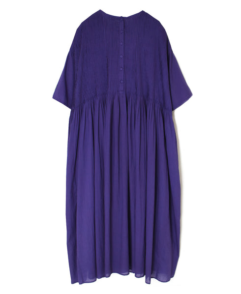 NMDS26243 80s ORGANIC COTTON VOILE CREW-NECK HALF/SLEEVE DRESS WITH MINI PINTUCK