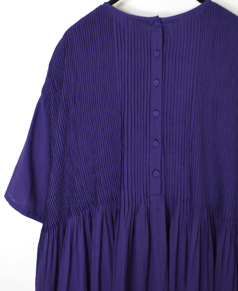 NMDS26243 80s ORGANIC COTTON VOILE CREW-NECK HALF/SLEEVE DRESS WITH MINI PINTUCK