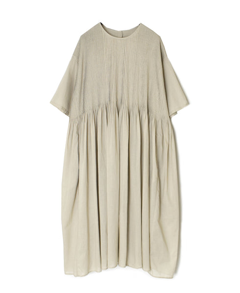 NMDS26243 80s ORGANIC COTTON VOILE CREW-NECK HALF/SLEEVE DRESS WITH MINI PINTUCK