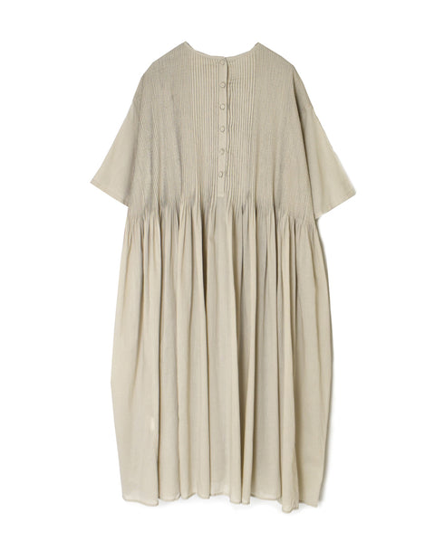 NMDS26243 80s ORGANIC COTTON VOILE CREW-NECK HALF/SLEEVE DRESS WITH MINI PINTUCK