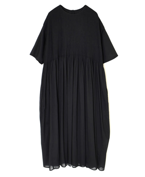 NMDS26243 80s ORGANIC COTTON VOILE CREW-NECK HALF/SLEEVE DRESS WITH MINI PINTUCK