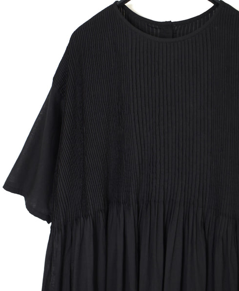 NMDS26243 80s ORGANIC COTTON VOILE CREW-NECK HALF/SLEEVE DRESS WITH MINI PINTUCK