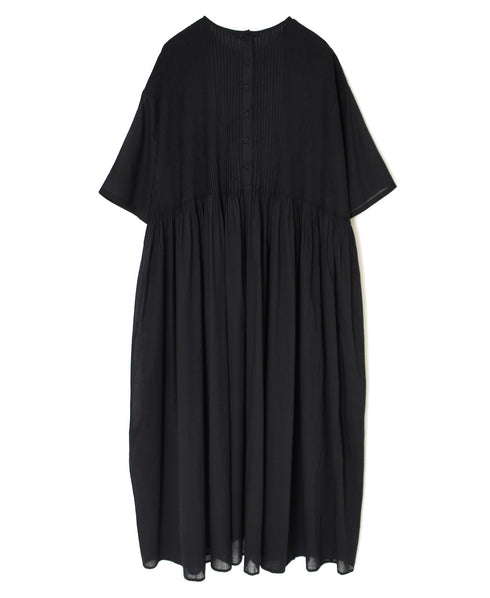 NMDS26243 80s ORGANIC COTTON VOILE CREW-NECK HALF/SLEEVE DRESS WITH MINI PINTUCK