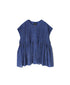NMDS26252 80s VOILE SMALL GENTIANA BLOCK PRINT CREW-NECK BUTTON F/SLEEVE SHIRT WITH PINTUCK