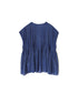 NMDS26252 80s VOILE SMALL GENTIANA BLOCK PRINT CREW-NECK BUTTON F/SLEEVE SHIRT WITH PINTUCK