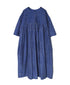 NMDS26253 80s VOILE SMALL GENTIANA BLOCK PRINT BACK OPENING PULLOVER DRESS WITH MINI PINTUCK
