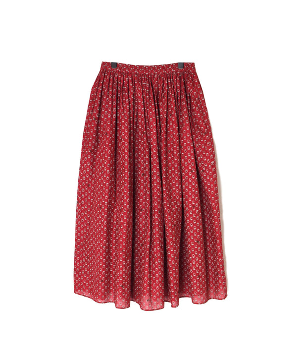 NMDS26254 80s VOILE SMALL GENTIANA BLOCK PRINT GATHERED SKIRT WITH LINING