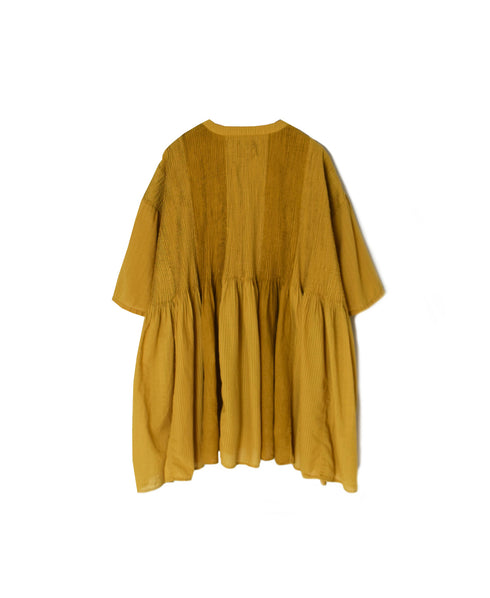NMDS26262D ORGANIC COTTON/LINEN PATCHWORK OVERDYE V-NECK S/SLEEVE SHIRT WITH MINI PINTUCK
