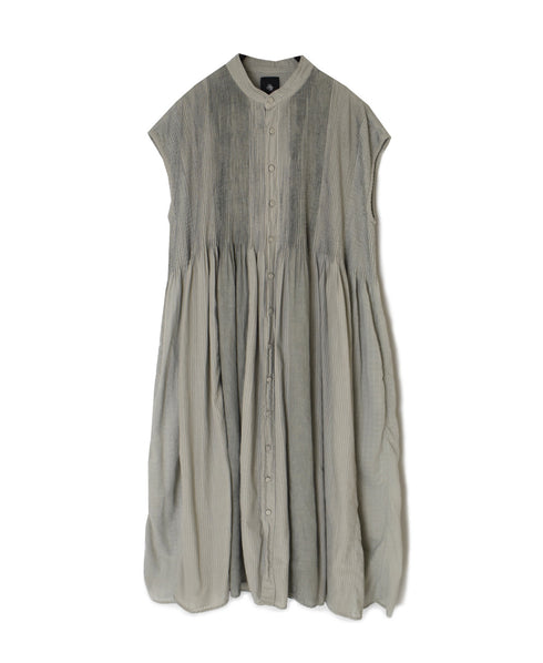 NMDS26264D ORGANIC COTTON/LINEN PATCHWORK OVERDYE BANDED F/SLEEVE SHIRT DRESS WITH MINI PINTUCK