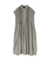 NMDS26264D ORGANIC COTTON/LINEN PATCHWORK OVERDYE BANDED F/SLEEVE SHIRT DRESS WITH MINI PINTUCK