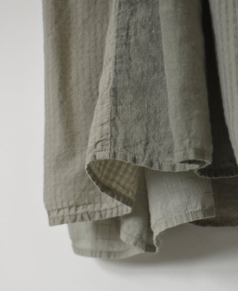 NMDS26264D ORGANIC COTTON/LINEN PATCHWORK OVERDYE BANDED F/SLEEVE SHIRT DRESS WITH MINI PINTUCK
